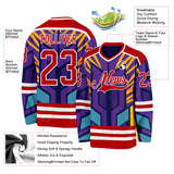 Custom Purple Red Yellow Blue-White 3D Pattern Cyber Mecha E-sport Hockey Jersey