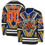 Custom Royal Orange Yellow Black-White 3D Pattern Cyber Mecha E-sport Hockey Jersey