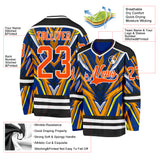 Custom Royal Orange Yellow Black-White 3D Pattern Cyber Mecha E-sport Hockey Jersey