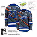 Custom Gray Royal Orange Black-White 3D Pattern Cyber Mecha E-sport Hockey Jersey