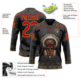 Custom Black Red-Old Gold 3D Pattern Native Americans Tribal Indigenous People Hockey Lace Neck Jersey