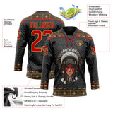 Custom Black Red-Old Gold 3D Pattern Native Americans Tribal Indigenous People Hockey Lace Neck Jersey