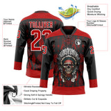 Custom Black Red-White 3D Pattern Native Americans Tribal Indigenous People Hockey Lace Neck Jersey