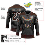 Custom Black Brown-White 3D Pattern Native Americans Tribal Indigenous People Hockey Lace Neck Jersey
