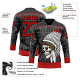 Custom Black Red 3D Pattern Native Americans Tribal Indigenous People Hockey Lace Neck Jersey