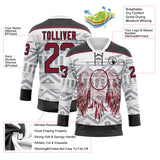 Custom White Crimson-Black 3D Pattern Native Americans Tribal Indigenous People Hockey Lace Neck Jersey