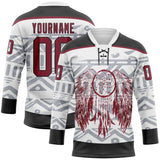 Custom White Crimson-Black 3D Pattern Native Americans Tribal Indigenous People Hockey Lace Neck Jersey