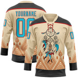 Custom City Cream Lakes Blue Black-Red 3D Pattern Native Americans Tribal Indigenous People Hockey Lace Neck Jersey