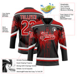 Custom Black Red Steel Gray-White 3D Pattern Dripping Splatter Hockey Lace Neck Jersey