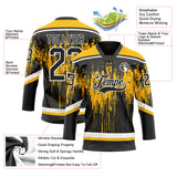 Custom Black Gold Steel Gray-White 3D Pattern Dripping Splatter Hockey Lace Neck Jersey