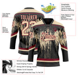 Custom Black City Cream Crimson-Steel Gray 3D Pattern Dripping Splatter Hockey Lace Neck Jersey