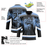 Custom Black Light Blue Steel Gray-White 3D Pattern Dripping Splatter Hockey Lace Neck Jersey