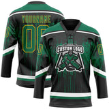 Custom Black Kelly Green Gold Steel Gray-White 3D Pattern Dripping Splatter Hockey Lace Neck Jersey