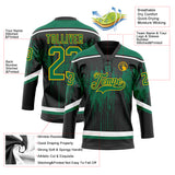 Custom Black Kelly Green Gold Steel Gray-White 3D Pattern Dripping Splatter Hockey Lace Neck Jersey