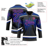 Custom Black Royal Pink Steel Gray-White 3D Pattern Dripping Splatter Hockey Lace Neck Jersey