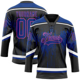 Custom Black Royal Pink Steel Gray-White 3D Pattern Dripping Splatter Hockey Lace Neck Jersey