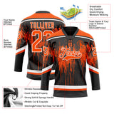 Custom Black Orange Steel Gray-White 3D Pattern Dripping Splatter Hockey Lace Neck Jersey