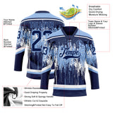 Custom Navy Light Blue-White 3D Pattern Dripping Splatter Hockey Lace Neck Jersey