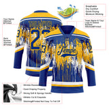 Custom Royal Gold-White 3D Pattern Dripping Splatter Hockey Lace Neck Jersey