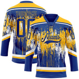 Custom Royal Gold-White 3D Pattern Dripping Splatter Hockey Lace Neck Jersey