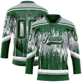 Custom Green Gray-White 3D Pattern Dripping Splatter Hockey Lace Neck Jersey