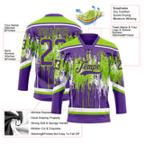 Custom Purple Neon Green-White 3D Pattern Dripping Splatter Hockey Lace Neck Jersey