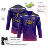 Custom Dark Purple Navy Gold Red Black-White 3D Pattern Abstract Gradient Halftone Hockey Lace Neck Jersey
