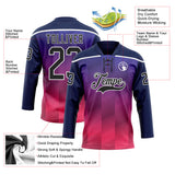 Custom Navy Black Red-White 3D Pattern Abstract Gradient Halftone Hockey Lace Neck Jersey