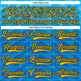 Custom Blue Gold-Black 3D Pattern Abstract Gradient Halftone Hockey Lace Neck Jersey