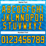 Custom Blue Gold-Black 3D Pattern Abstract Gradient Halftone Hockey Lace Neck Jersey