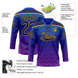 Custom Blue Navy Purple-Gold 3D Pattern Abstract Gradient Halftone Hockey Lace Neck Jersey