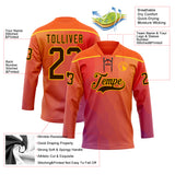 Custom Orange Brown Red Navy-Gold 3D Pattern Abstract Gradient Halftone Hockey Lace Neck Jersey