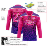 Custom Hot Pink Purple-White 3D Pattern Abstract Gradient Halftone Hockey Lace Neck Jersey