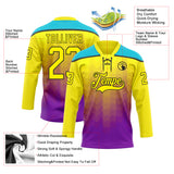 Custom Light Yellow Purple Lakes Blue-Black 3D Pattern Abstract Gradient Halftone Hockey Lace Neck Jersey