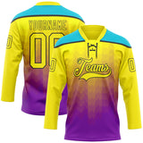Custom Light Yellow Purple Lakes Blue-Black 3D Pattern Abstract Gradient Halftone Hockey Lace Neck Jersey
