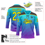 Custom Lakes Blue Light Yellow Purple Gold-Black 3D Pattern Abstract Gradient Halftone Hockey Lace Neck Jersey