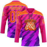Custom Hot Pink Orange Purple Yellow-Cream 3D Pattern Abstract Gradient Halftone Hockey Lace Neck Jersey
