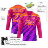 Custom Hot Pink Orange Purple Yellow-Cream 3D Pattern Abstract Gradient Halftone Hockey Lace Neck Jersey