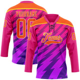 Custom Hot Pink Orange Purple Yellow-Cream 3D Pattern Abstract Gradient Halftone Hockey Lace Neck Jersey