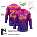 Custom Hot Pink Orange Purple Yellow-Cream 3D Pattern Abstract Gradient Halftone Hockey Lace Neck Jersey