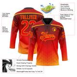 Custom Red Fire Red Gold-Black 3D Pattern Abstract Gradient Halftone Hockey Lace Neck Jersey