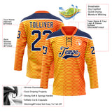 Custom Orange Navy Yellow-White 3D Pattern Abstract Gradient Halftone Hockey Lace Neck Jersey
