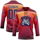Custom Orange Navy Crimson-White 3D Pattern Abstract Gradient Halftone Hockey Lace Neck Jersey