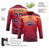 Custom Orange Navy Crimson-White 3D Pattern Abstract Gradient Halftone Hockey Lace Neck Jersey