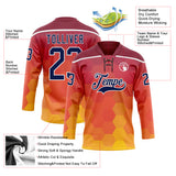 Custom Crimson Navy Yellow-White 3D Pattern Abstract Gradient Halftone Hockey Lace Neck Jersey