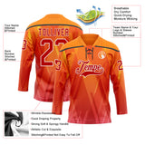 Custom Bay Orange Red Black-White 3D Pattern Abstract Gradient Halftone Hockey Lace Neck Jersey