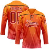 Custom Bay Orange Red Black-White 3D Pattern Abstract Gradient Halftone Hockey Lace Neck Jersey