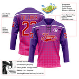 Custom Purple Red Pink-White 3D Pattern Abstract Gradient Halftone Hockey Lace Neck Jersey
