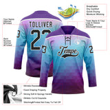 Custom Purple Black Blue-White 3D Pattern Abstract Gradient Halftone Hockey Lace Neck Jersey