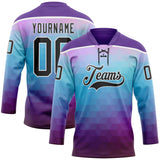 Custom Purple Black Blue-White 3D Pattern Abstract Gradient Halftone Hockey Lace Neck Jersey